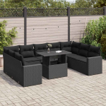 10-osaline aiadiivani komplekt patjadega, must, pol&uuml;rotang