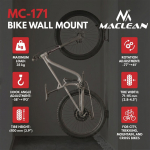 Maclean Wall-Mounted Bike Rack / Hanger, max. load 35 kg, adjustable tilt angle, steel, MC-171