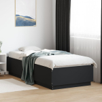 Voodiraam led-tuledega, must, 100x200 cm, tehispuit