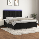 Kontinentaalvoodi madrats ja led, must, 180x200 cm, samet