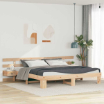 Voodi raam peaga pruun 200 x 200 cm tahke m&auml;nd