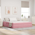 Voodi hoiukohaga ja madratsiga roosa 180 x 200 cm samet