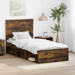Voodi raam peaga suitsetatud tamm 90 x 190 cm tahke m&auml;nd