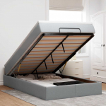 Ottomani voodi madratsiga, helehall, 120x190 cm, kangas