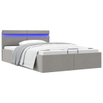 Hoiukastiga voodiraam led, helehall, kangas, 140 x 200 cm