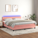 Kontinentaalvoodi madrats, led, roosa, 160x200 cm, samet