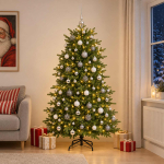 Kunstkuusk koos j&otilde;ulukuuliga 240 cm 300 led-i soe valge