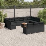 14-osaline aiadiivani komplekt patjadega, must, pol&uuml;rotang