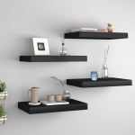 Seinariiulid, 4 tk, must, 40 x 23 x 3,8 cm mdf