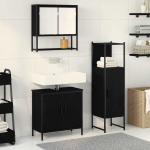 Vannitoa m&ouml;&ouml;bleset riiuliga ladustamisega 3 pcs must tehispuit