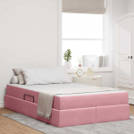 Voodi hoiukohaga ja madratsiga roosa 120 x 200 cm samet