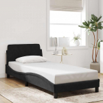 Voodiraam dover, must, 90 x 190 cm, samet