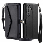 Samsung Galaxy A56 5G Leather Wallet Case with Stand Function and Straps - Black