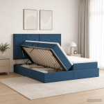 Laos voodi peaga ladustamisega sinine 180 x 200 cm kangas