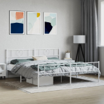 Metallist voodiraam peatsi ja jalutsiga, valge, 180 x 200 cm