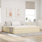 Voodi hoiukohaga ja madratsiga cream 200 x 200 cm pol&uuml;ester