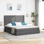 Led-iga voodiraam koos madratsiga tumehall 180 x 200 cm kangas