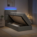 Led-iga voodiraam koos madratsiga helehall 90 x 190 cm kangas