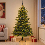 Tehisj&otilde;ulukuusk koos kaunistustega 210 cm 300 led-i soe valge
