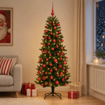 Tehisj&otilde;ulukuusk koos kaunistustega 210 cm 300 led-i soe valge
