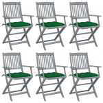 Kokkupandavad aiatoolid, 6 tk, patjadega, akaatsiapuit