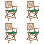 Kokkupandavad aiatoolid, 4 tk, patjadega, akaatsiapuit