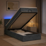 Ottomani voodi madratsi ja led-idega tumehall 90 x 190 cm samet