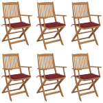 Kokkupandavad aiatoolid 6 tk patjadega, akaatsiapuit