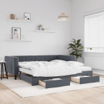 Diivanvoodi v&auml;ljat&otilde;mmatav/sahtlitega tumehall 100x200 cm samet