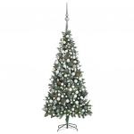 H&auml;rmas valgustusega kunstkuusk kuulide ja k&auml;bidega 210 cm