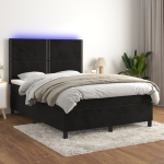 Kontinentaalvoodi madrats ja led, must, 140x200 cm, samet