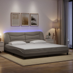 Voodiraam led-iga ilma madratsita hvar, hallikaspruun, 200x200 cm, kangas