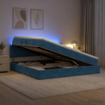 Led-iga voodiraam koos madratsiga tumesinine 200 x 200 cm samet