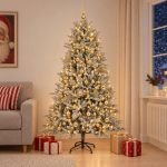 Kunstkuusk koos j&otilde;ulukuuliga 210 cm 300 led-i soe valge