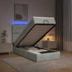 Ottomani voodi madratsi ja led-idega helehall 90 x 190 cm samet