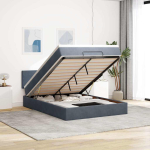Ottomani voodi madratsiga ja led, tumehall, 140x190cm, samet