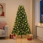 Kunstkuusk koos j&otilde;ulukuuliga 180 cm 300 led-i soe valge pvc