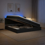 Led-iga voodiraam koos madratsiga must 200 x 200 cm kangas