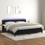 Kontinentaalvoodi madrats ja led, must, 200x200 cm, samet