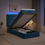 Ottomani voodi madratsi ja led-idega tumesinine 90 x 190 cm