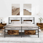 Metallist voodiraam ilma madratsita suitsutatud tamm 180x200 cm
