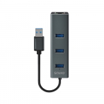 Savio AK-57 USB-A - 3 x USB-A HUB with RJ-45 Gigabit Ethernet adapter 5000 Mbit/s grey USB 3.2 Gen 1 (3.1 Gen 1) Micro-B 5000 Mbit/s Black