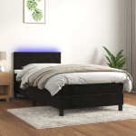 Kontinentaalvoodi madrats ja led, must, 80x200 cm, samet
