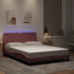 Voodiraam led-iga ilma madratsita, roosa, 140x200 cm, samet
