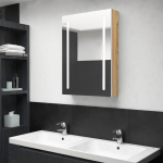 Led vannitoa peegelkapp, valge ja tamm, 50 x 13 x 70 cm