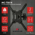 Maclean TV or Monitor Mount / Bracket, max. 23&ndash;65", max. load 30 kg, universal, max. VESA 400x400, MC-758 N