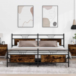 Metallist voodiraam ilma madratsita suitsutatud tamm 193x201 cm