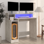 Kirjutuslaud led-tuledega, betoonhall, 97x45x90 cm, tehispuit