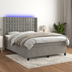 Kontinentaalvoodi madrats ja led, helehall, 140x200 cm, samet