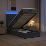 Ottomani voodi madratsi ja led-idega tumehall 90 x 200 cm samet